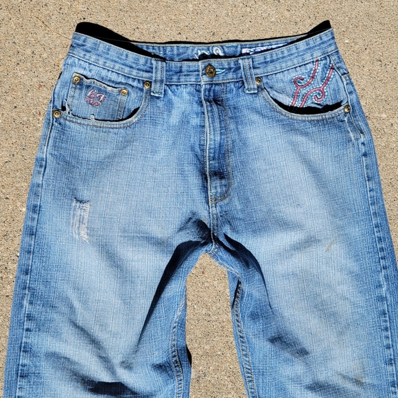 Baggy Skater Jeans BARBQ Wide Leg Medium Light Wash Red Pocket 34 x 34 BBQ - Picture 7 of 10